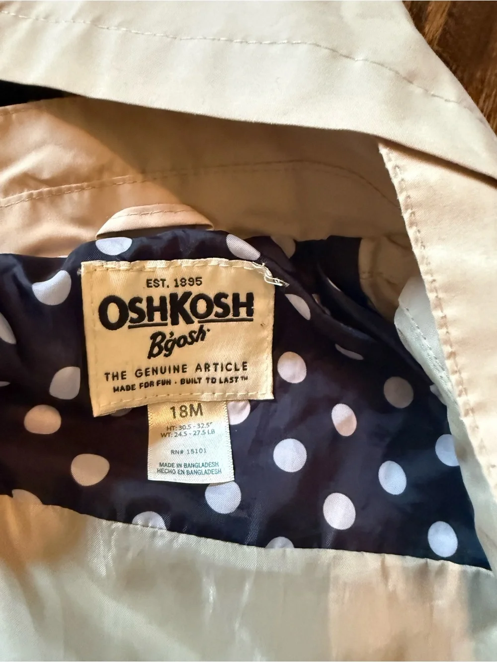 OshKosh B'gosh Cream Hooded Double-Breasted Trench Coat